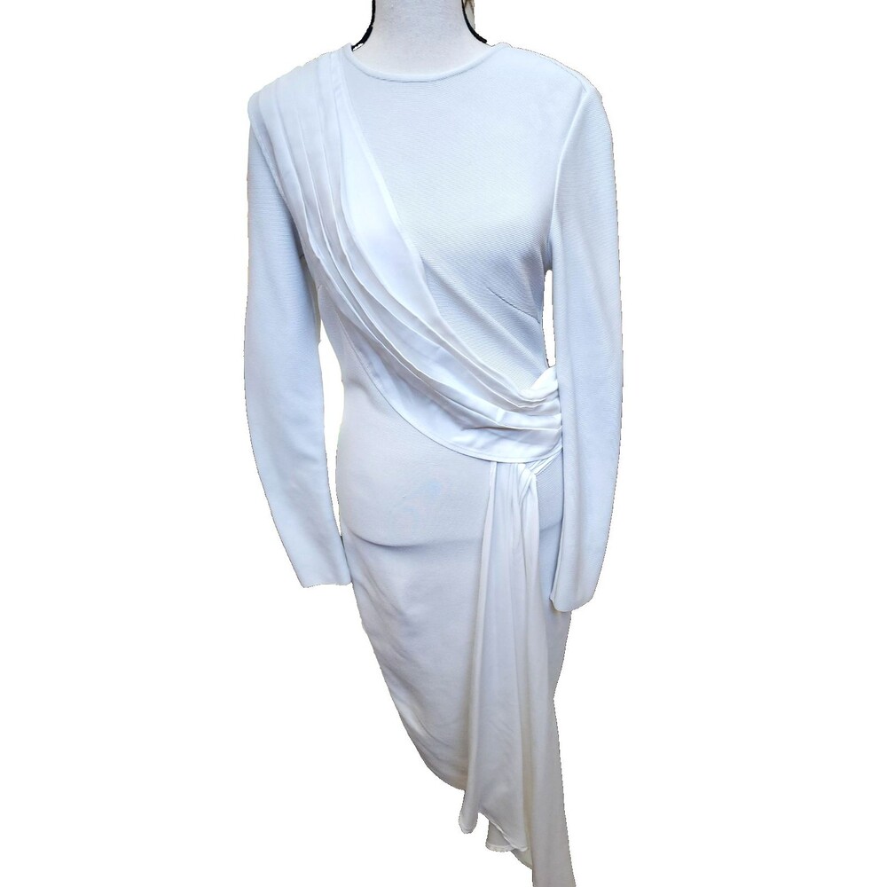 BodyCon Ruched White Draped Full Back Zip Dress Size Small